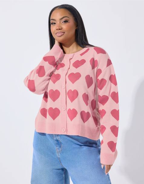 Yours Clothing Knitted heart cardigan in pink