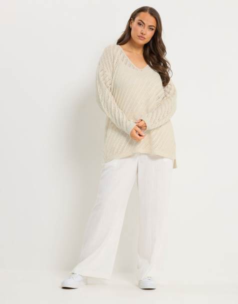 Yours Clothing Knitted long sleeve top in natural