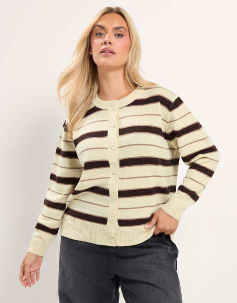 Yours Clothing Knitted stripe cardigan in natural - view 1