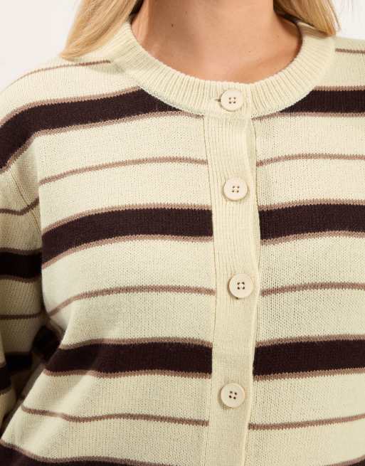 Yours Clothing Knitted stripe cardigan in natural, 4 of 4