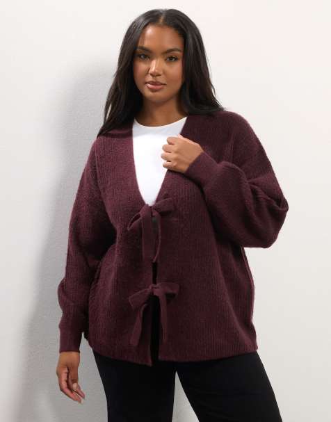 Yours Clothing Knitted tie front cardigan in red