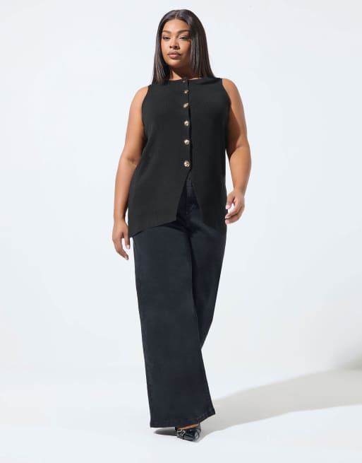 Yours Clothing Knitted vest top in black, 2 of 4
