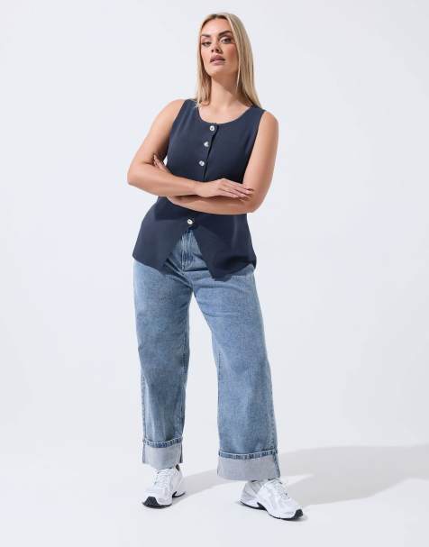 Yours Clothing Knitted vest top in blue - view 1