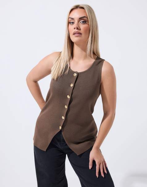 Yours Clothing Knitted vest top in brown - view 1