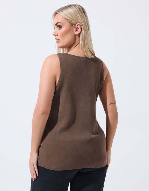 Yours Clothing Knitted vest top in brown, 4 of 4