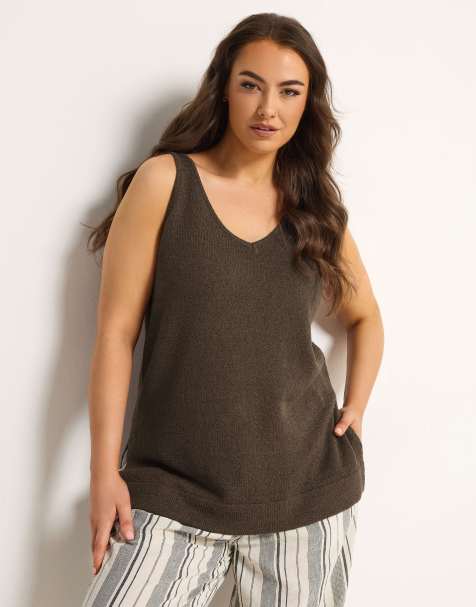 Yours Clothing Knitted vest top in brown - view 1