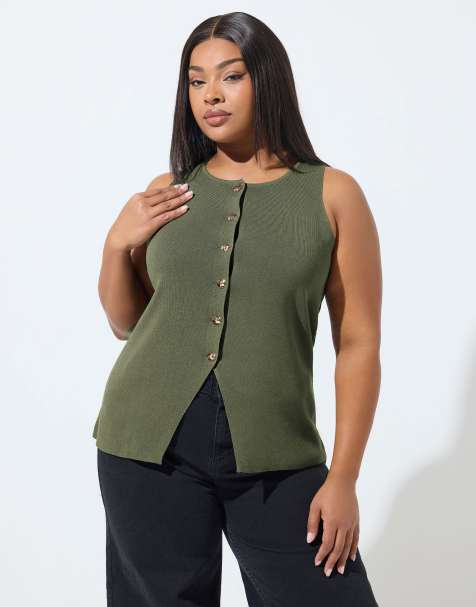 Yours Clothing Knitted vest top in green - view 1