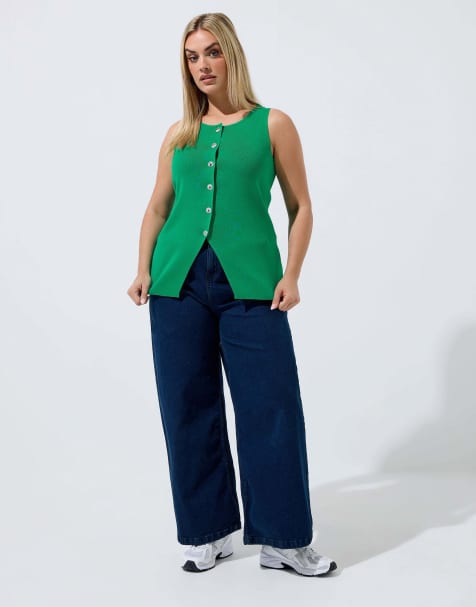 Yours Clothing Knitted vest top in green