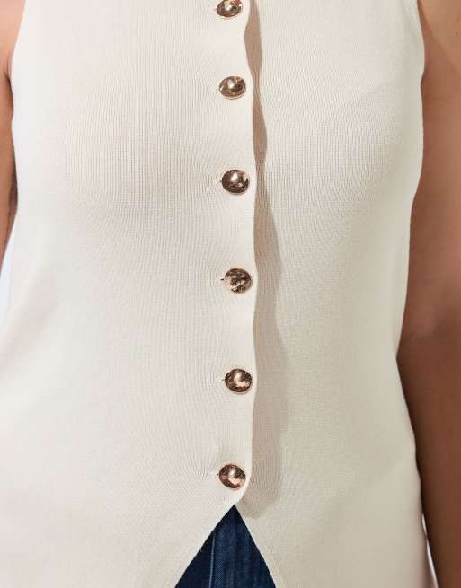 Yours Clothing Knitted vest top in natural, 3 of 4