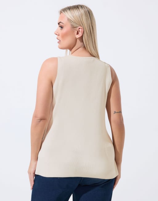 Yours Clothing Knitted vest top in natural, 4 of 4
