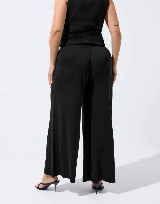 Yours Clothing Knitted wide leg trousers in black, 2 of 4