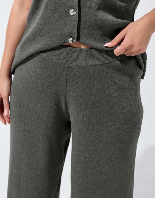 Yours Clothing Knitted wide leg trousers in grey, 4 of 4