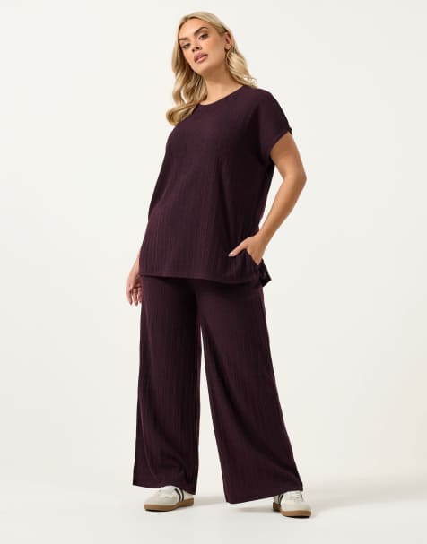 Yours Clothing Knitted wide leg trousers in purple
