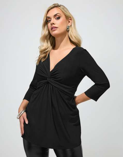 Yours Clothing Knot detail front top in black