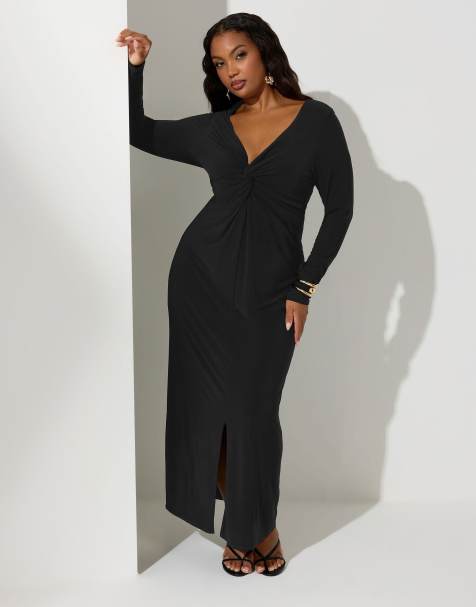 Yours Clothing Knot front maxi dress in black - view 1