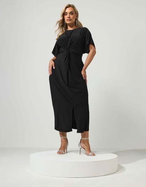 Yours Clothing Knot front maxi dress in black - view 1