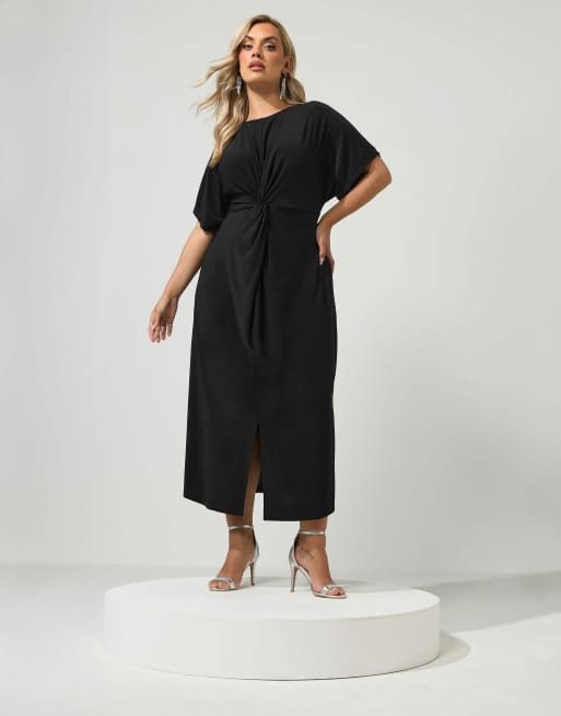 Yours Clothing Knot front maxi dress in black, 2 of 4