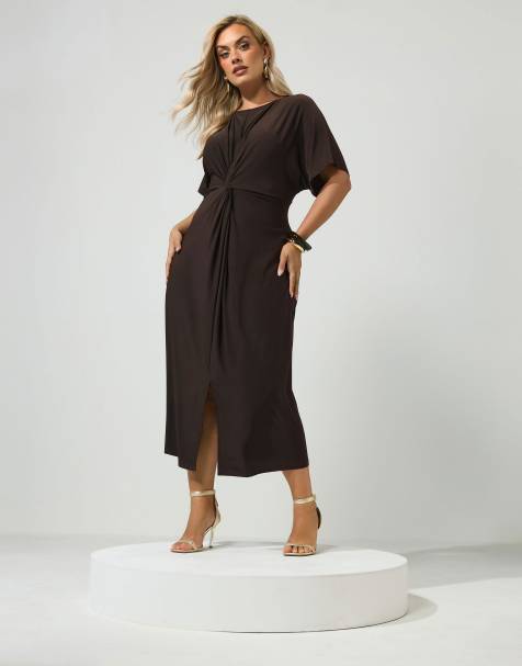 Yours Clothing Knot front maxi dress in brown - view 1