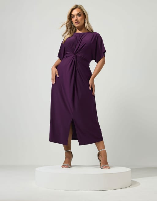 Yours Clothing Knot front maxi dress in purple, 2 of 4