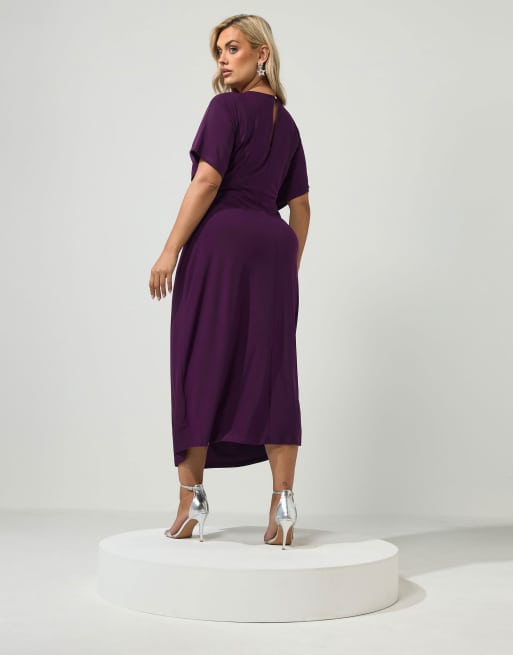 Yours Clothing Knot front maxi dress in purple, 3 of 4