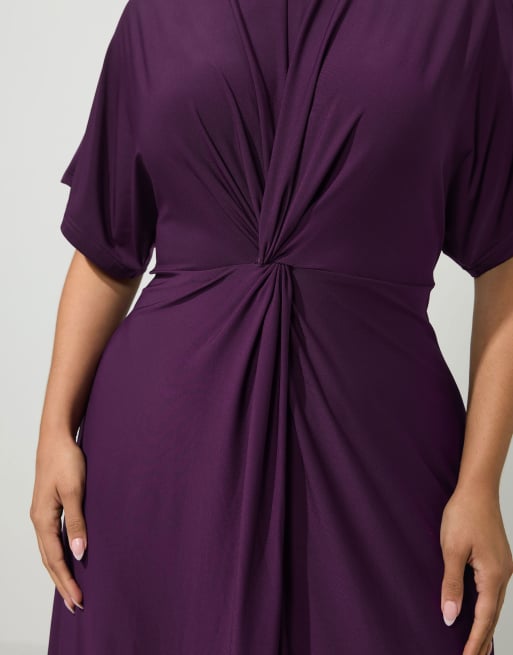 Yours Clothing Knot front maxi dress in purple, 4 of 4