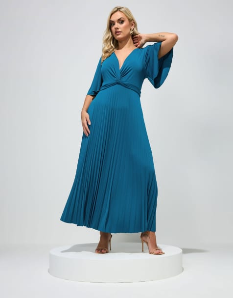 Yours Clothing Knot pleated maxi dress in blue - view 1