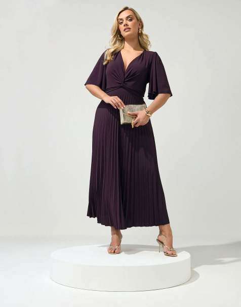 Yours Clothing Knot pleated maxi dress in brown - view 1