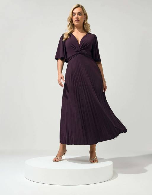 Yours Clothing Knot pleated maxi dress in brown, 2 of 4