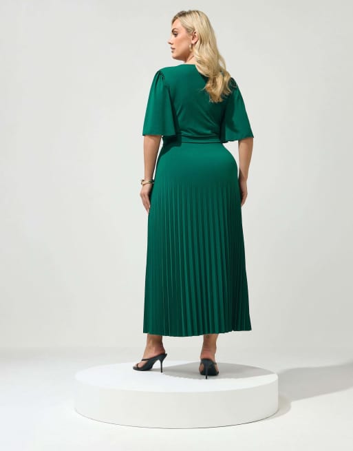 Yours Clothing Knot pleated maxi dress in green, 3 of 4