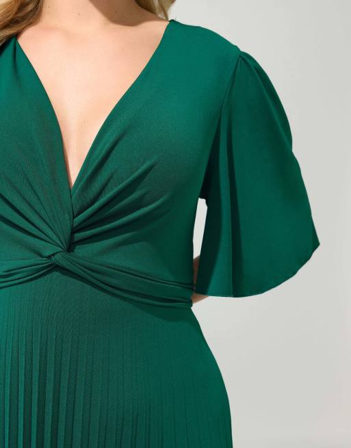Yours Clothing Knot pleated maxi dress in green, 4 of 4