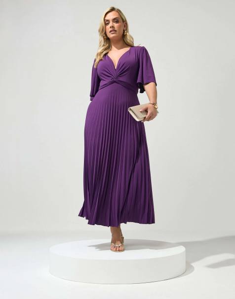 Yours Clothing Knot pleated maxi dress in purple - view 1