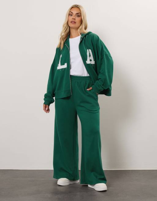 Yours Clothing 'la' wide leg joggers in green