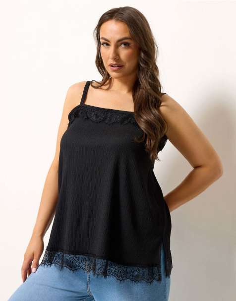 Yours Clothing Lace detail vest top in black - view 1