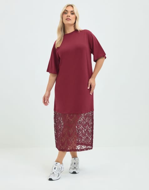 Yours Clothing Lace hem cotton maxi dress in red