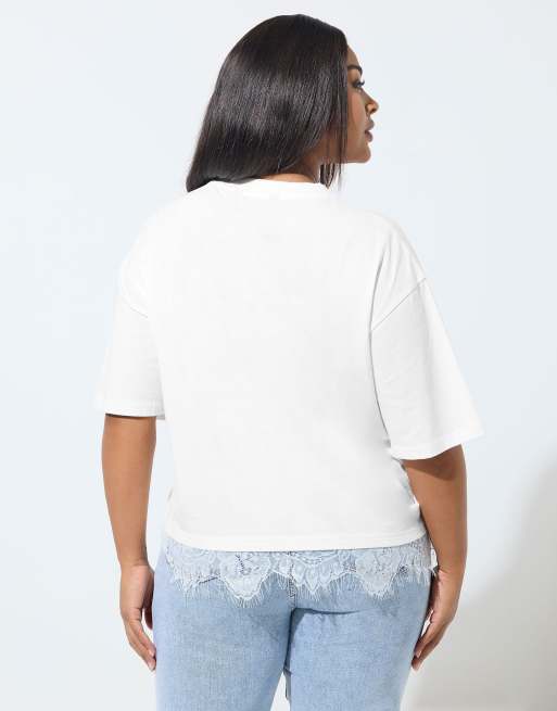 Yours Clothing Lace hem t-shirt in white, 4 of 4