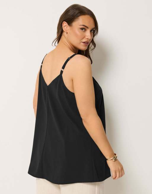 Yours Clothing Lace insert cami vest top in black, 3 of 4