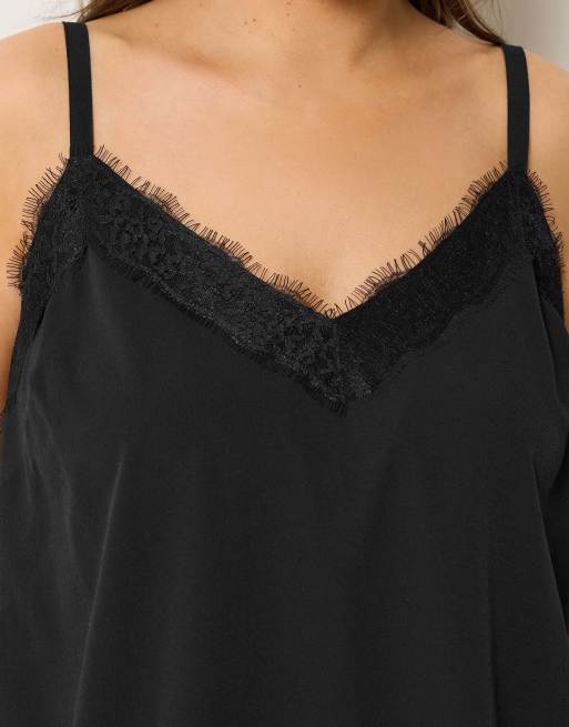Yours Clothing Lace insert cami vest top in black, 4 of 4