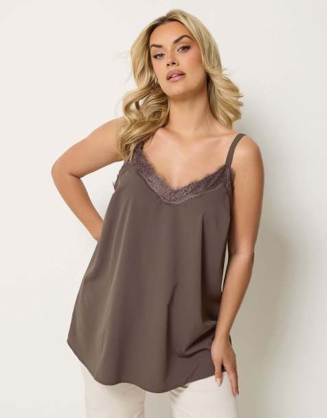 Yours Clothing Lace insert vest top in brown