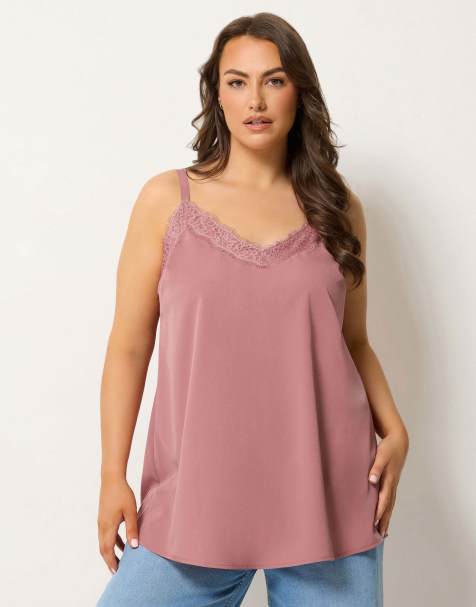 Yours Clothing Lace insert vest top in pink
