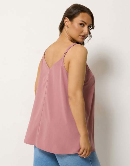Yours Clothing Lace insert vest top in pink, 3 of 4
