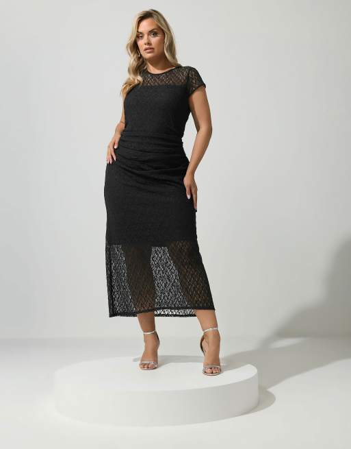 Yours Clothing Lace maxi dress in black, 2 of 4