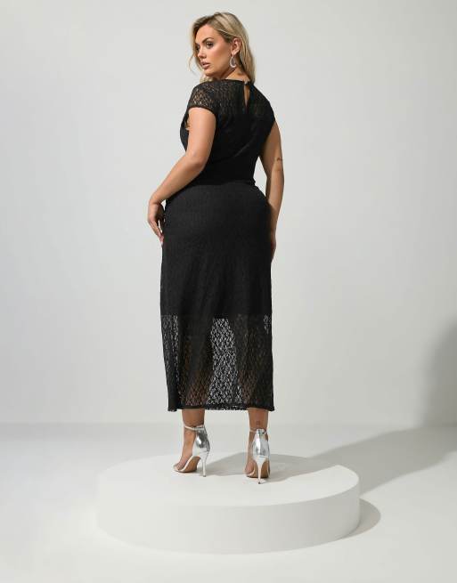 Yours Clothing Lace maxi dress in black, 3 of 4