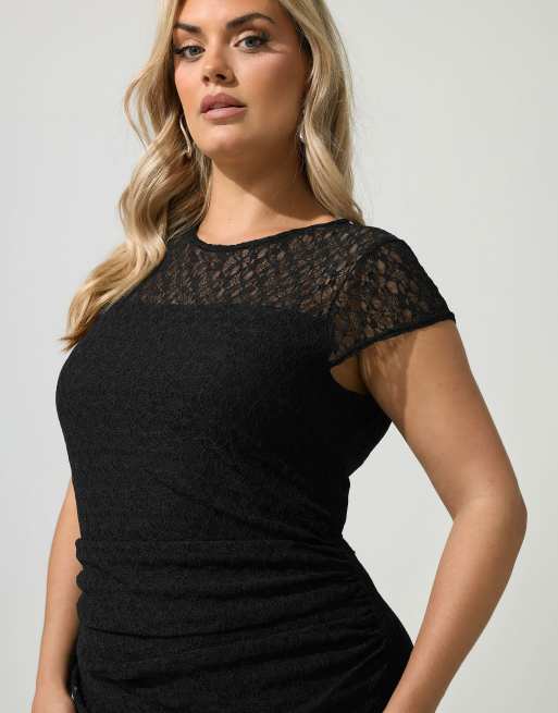 Yours Clothing Lace maxi dress in black, 4 of 4
