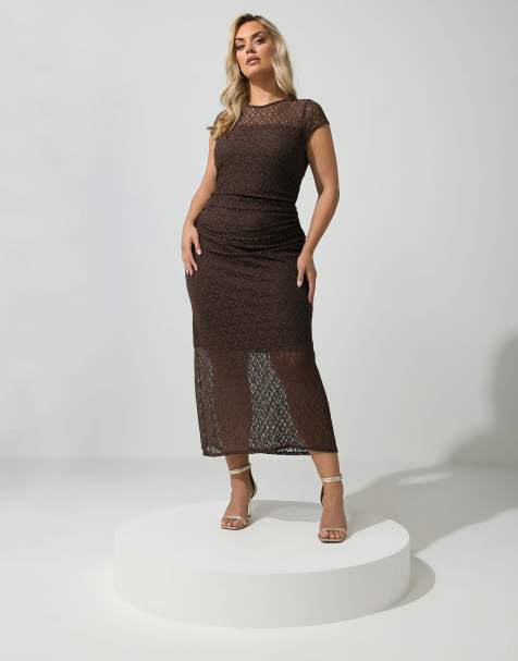 Yours Clothing Lace maxi dress in brown - view 1