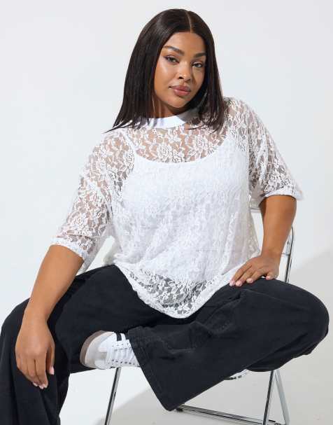 Yours Clothing Lace t-shirt in white - view 1