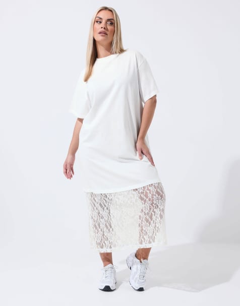 Yours Clothing Lace trim maxi dress in white - view 1