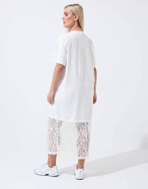 Yours Clothing Lace trim maxi dress in white, 3 of 4