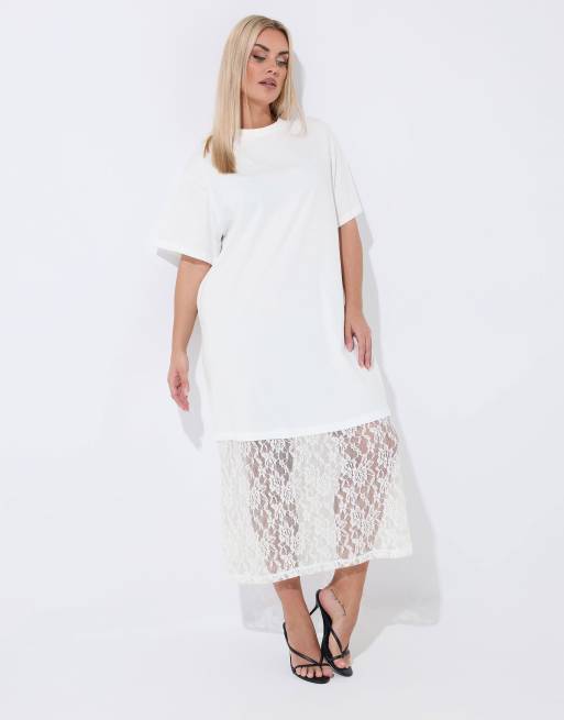 Yours Clothing Lace trim maxi dress in white, 4 of 4