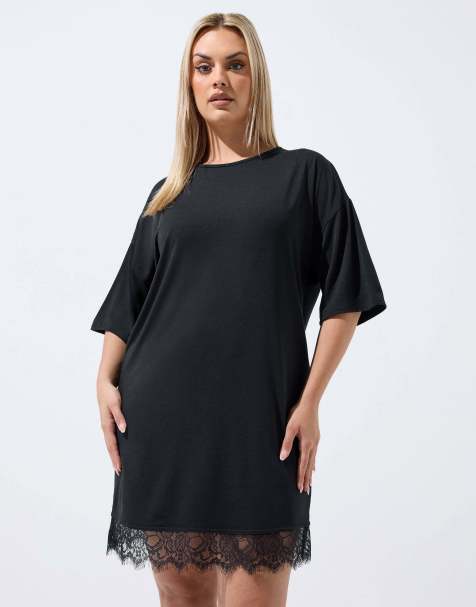Yours Clothing Lace trim mini dress in black - view 1