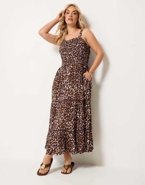 Yours Clothing Leopard placket maxi dress in brown